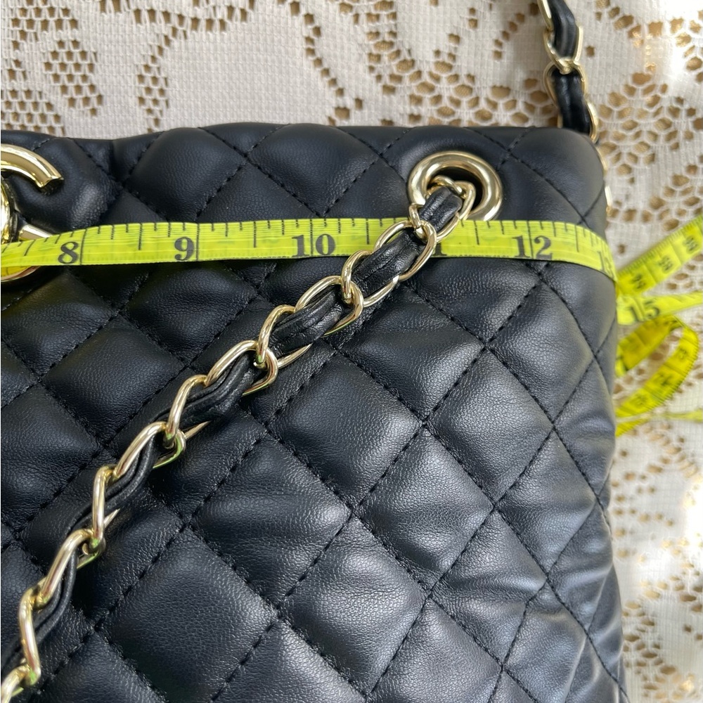 Fashion Inspired Black Quilted Shoulder Bag with Gold Chain - Picture 9 of 11